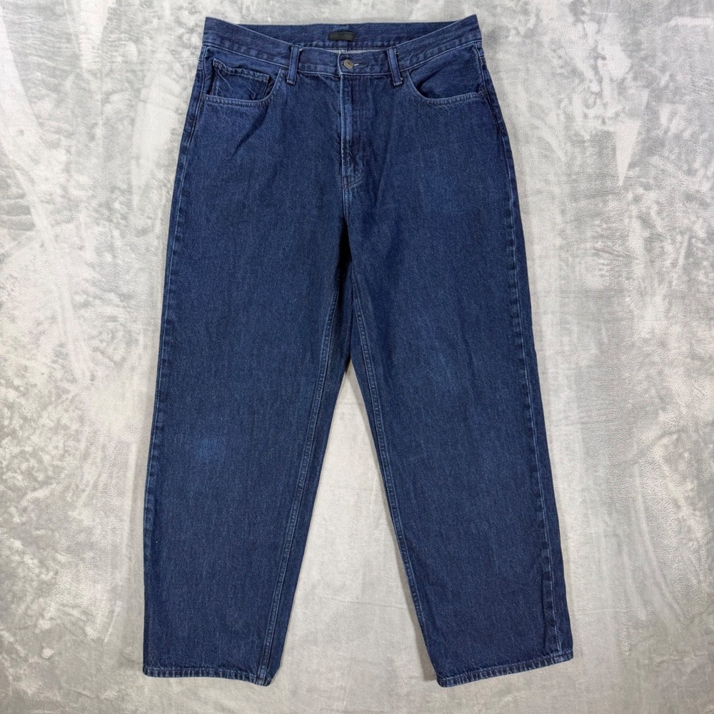 Uniqlo Wide Leg Kaihara Jeans Women's Size 35 Blue Dark Wash High Rise Straight